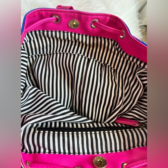 Luv Betsey by Betsey Johnson Pink and Blue Striped mini Backpack purse